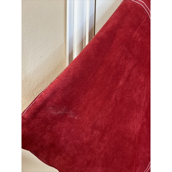 Vintage Red Suede Genuine Leather Shell Margaret Godfrey Western Boho Cape Sz XL - Picture 3 of 12